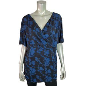 Lane Bryant Women Top Plus Size 18/20‎ Empire Waist Stretch Floral Surplice Blue